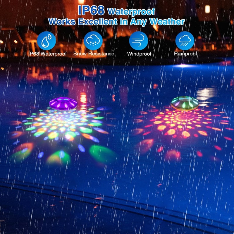 BOXPSII Rechargeable Floating Pool Lights, Pool Lights with 6 Dynamic Lighting, IP68 Waterproof Pool Light RGB Upper and Lower Color Changing LED Pool Light for Pools, Party, Fountains 1PACK - Image 3